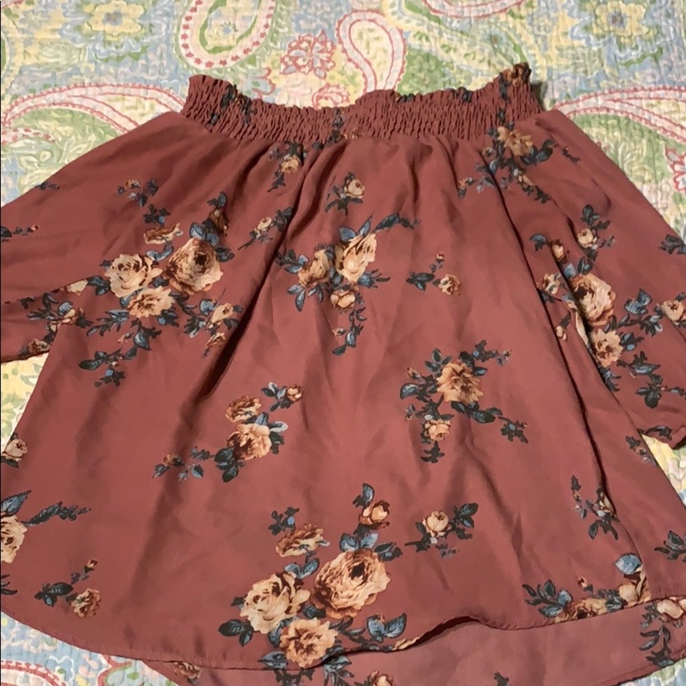 Nude floral off the shoulders blouse